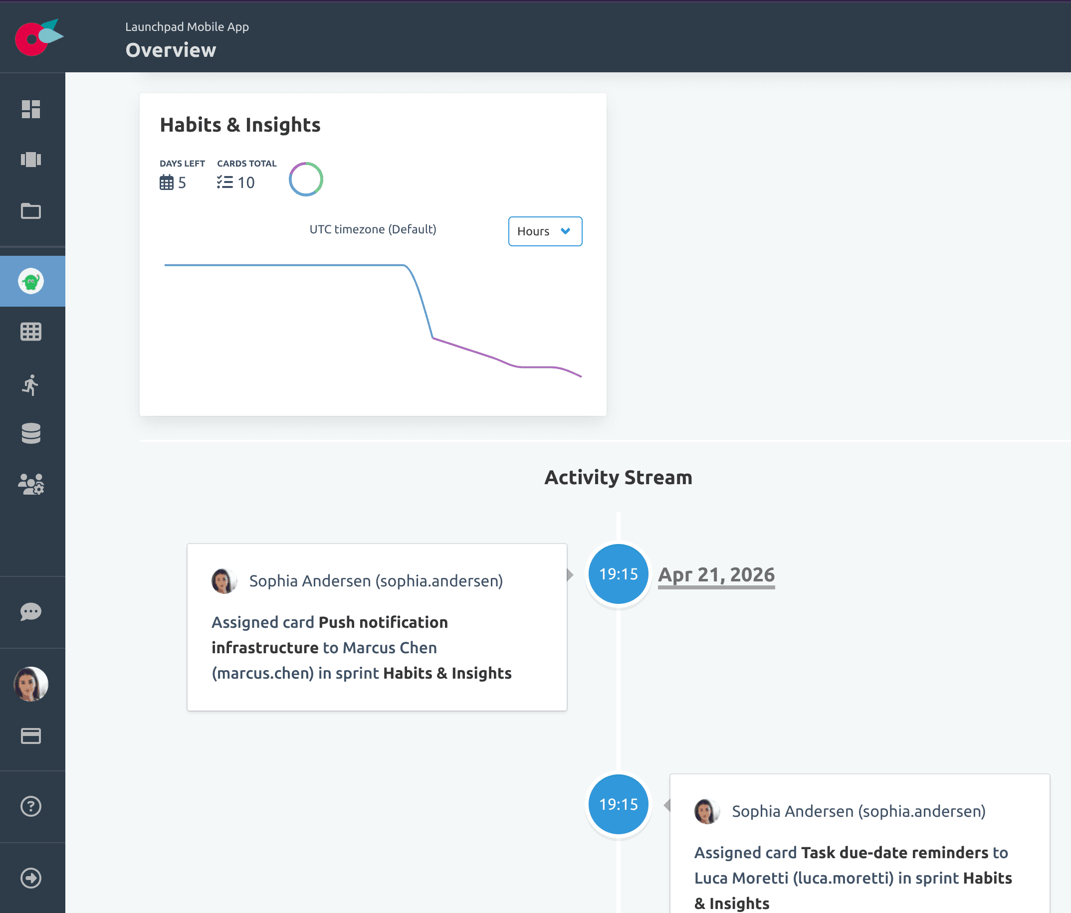 Flying Donut activity stream showing real-time team updates visible to all team members across time zones