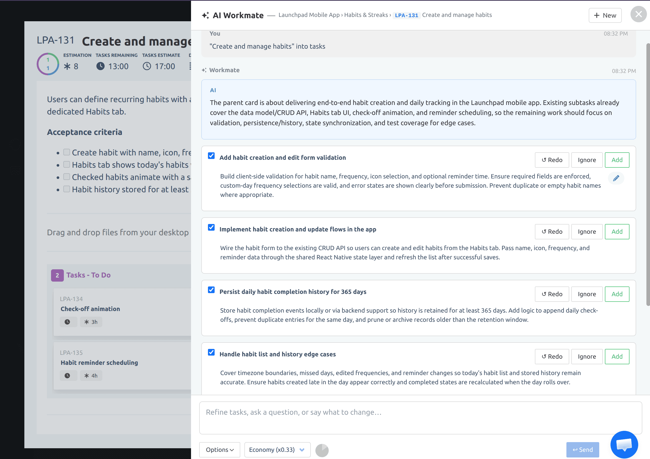 Workmate breaking a story into actionable tasks