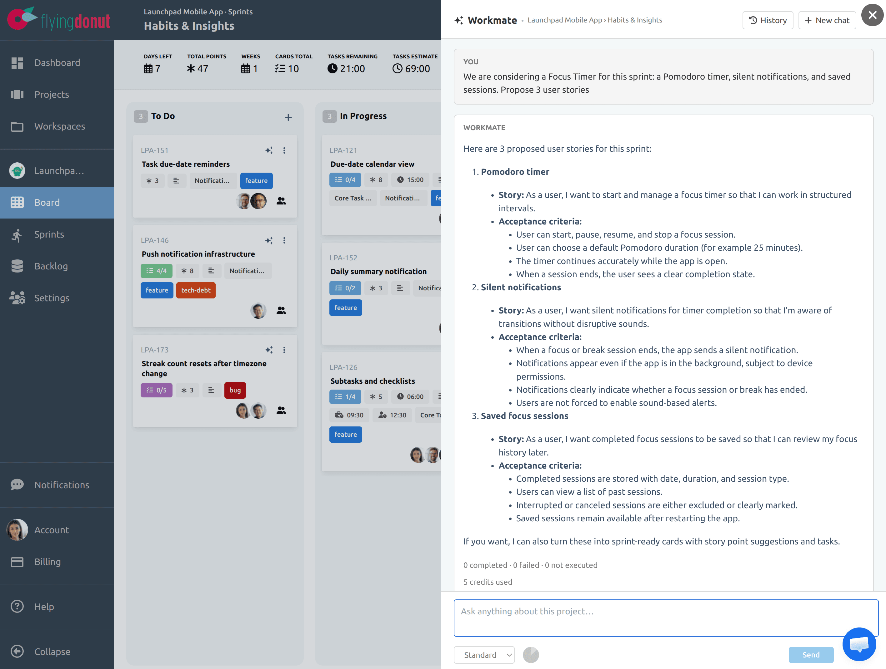 Workmate AI agent creating backlog cards from a product brief